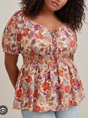 Torrid Georgette eyelet smocked waist top